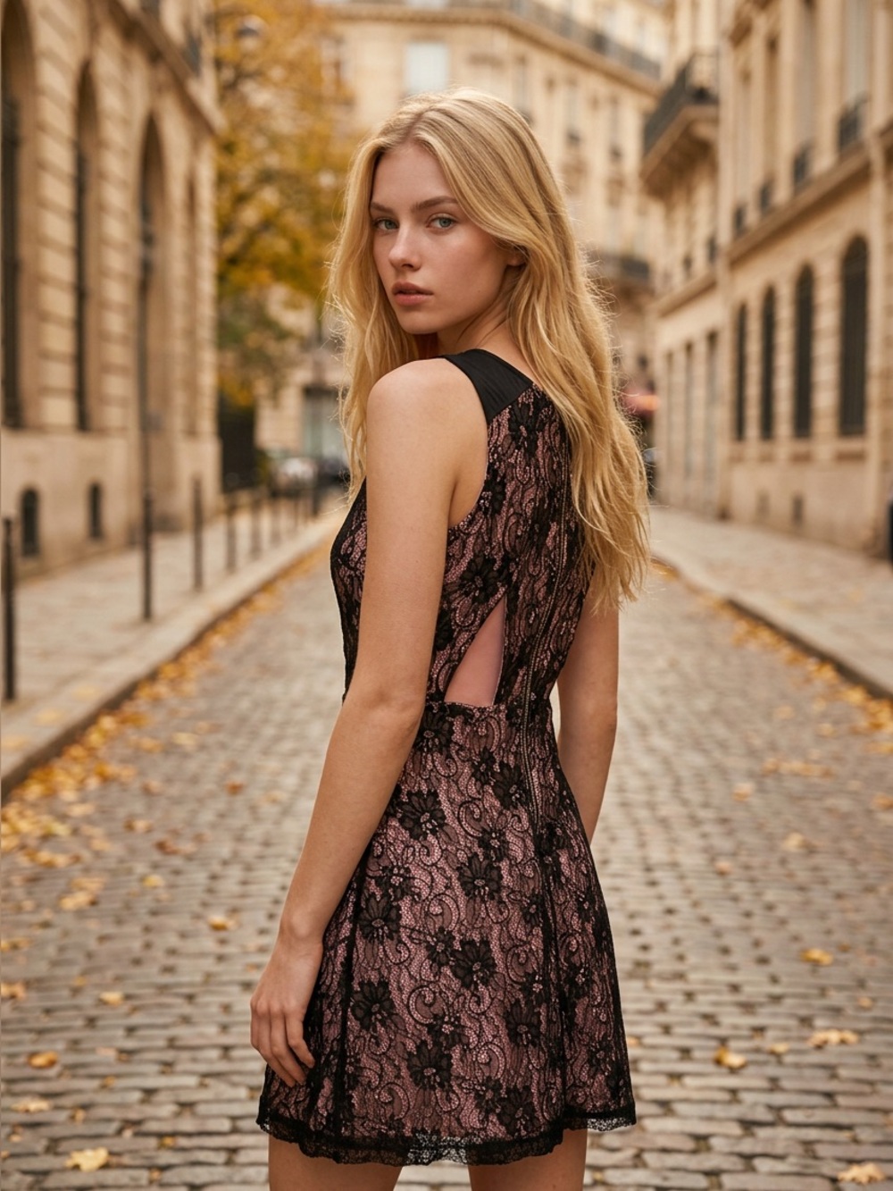 Charlotte Russe Black and Pink Floral Lace Mini Dress